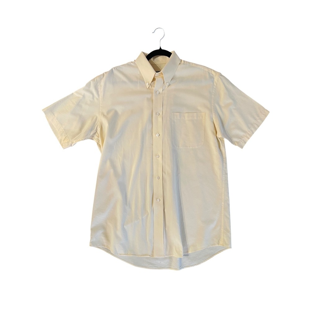 Jos A Bank Mens Medium Pale Yellow Stays Cool Cotton Short Sleeve Button Down